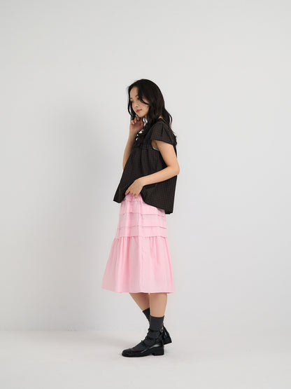 tiered pleated midi skirt