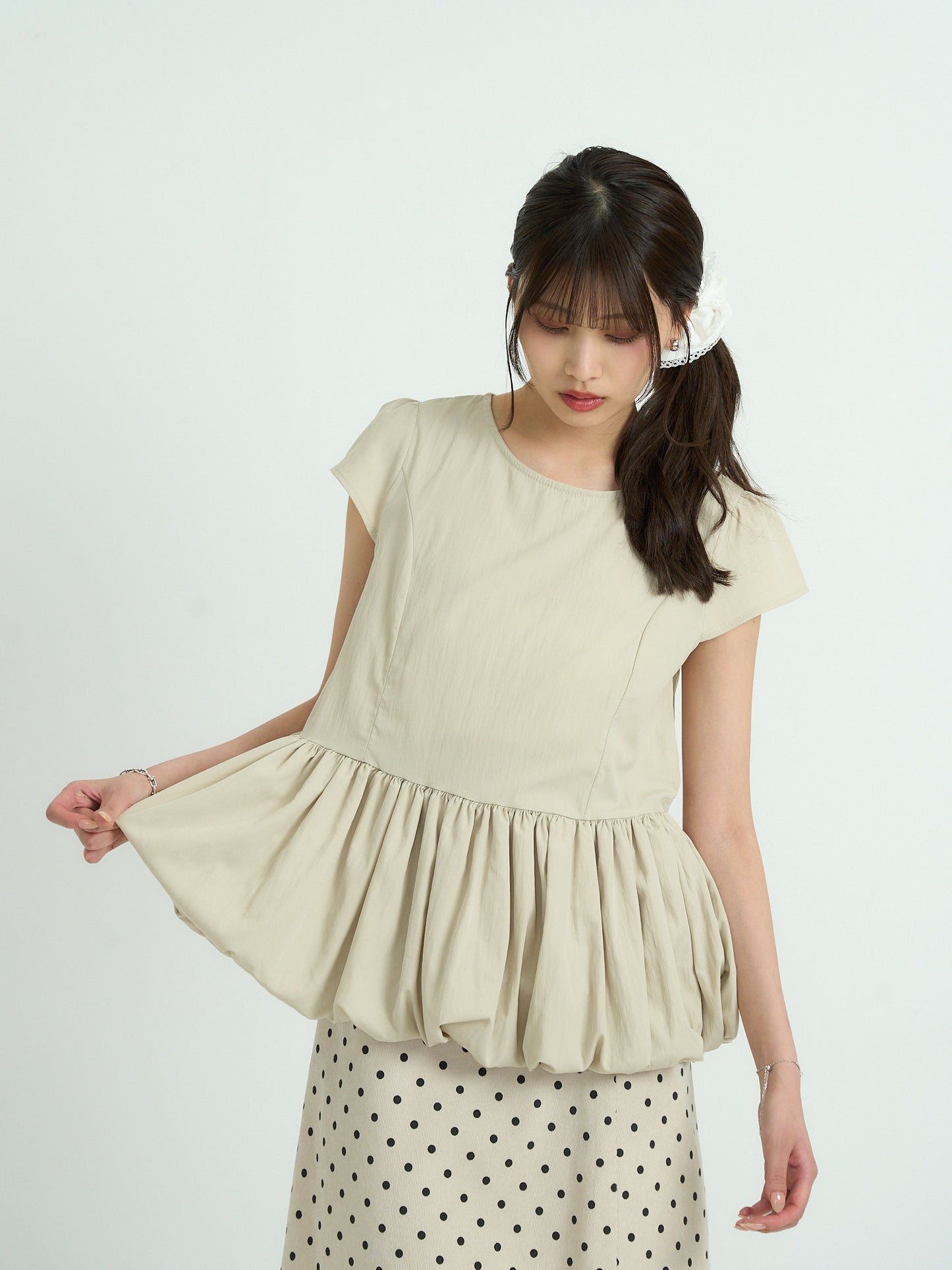 peplum puff sleeve blouse