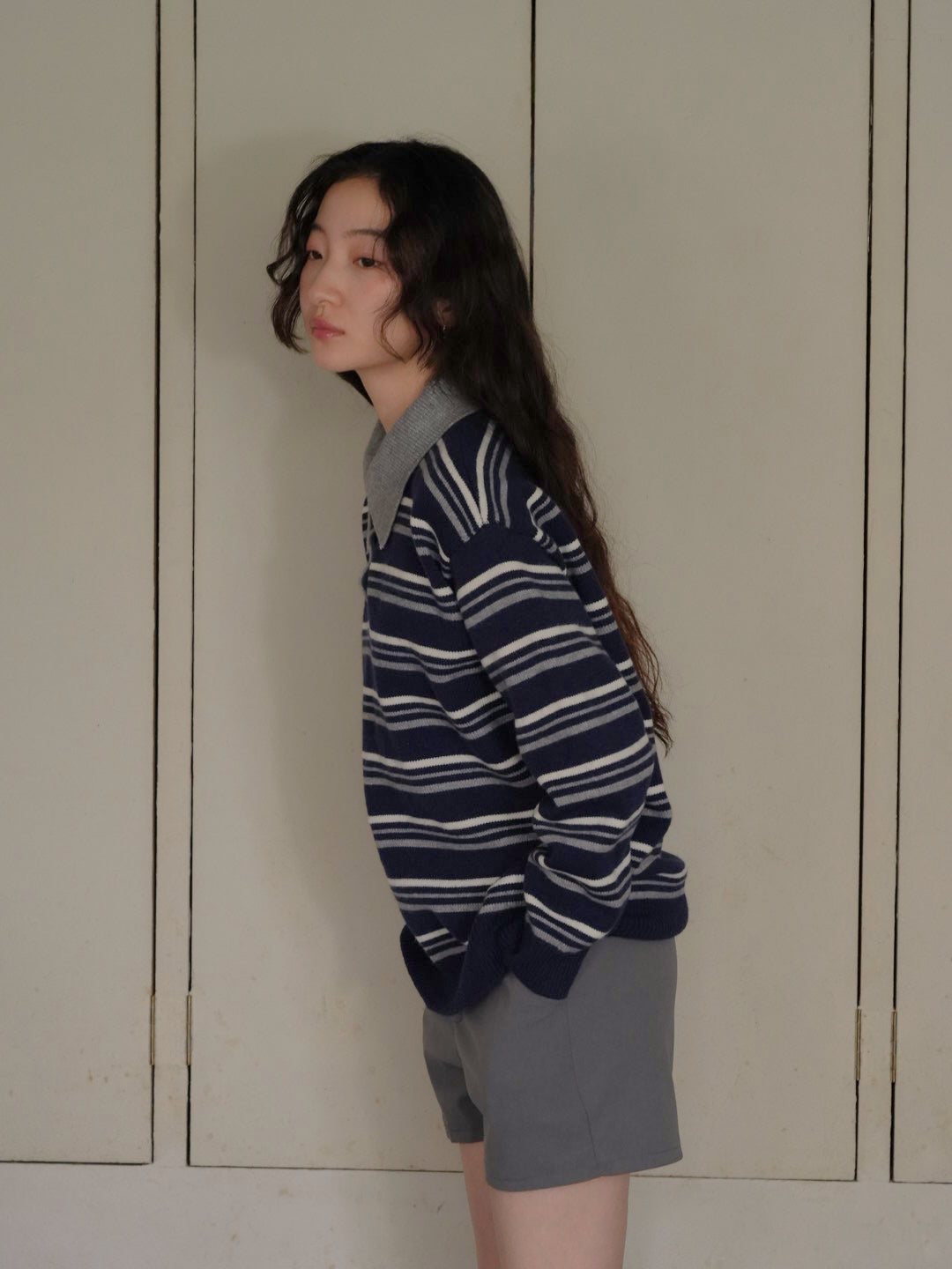 retro stripe collar knit