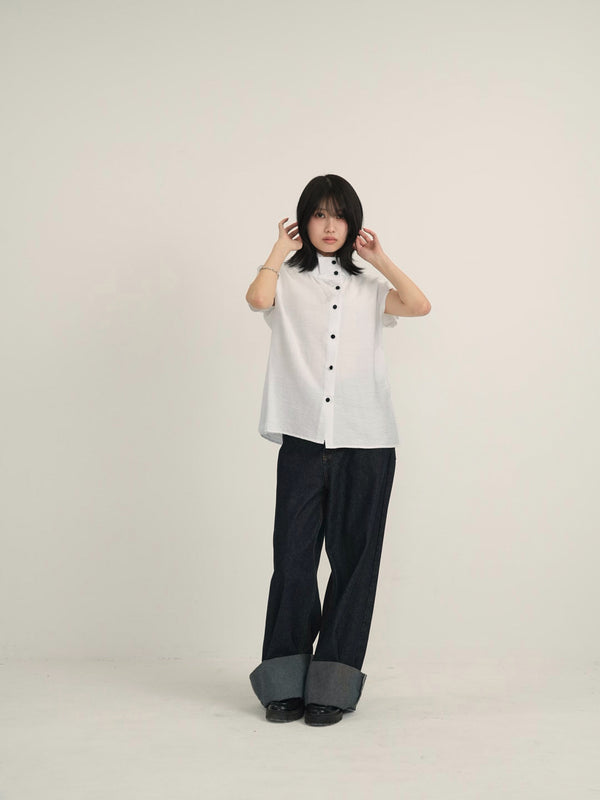 cotton linen stand collar shirt