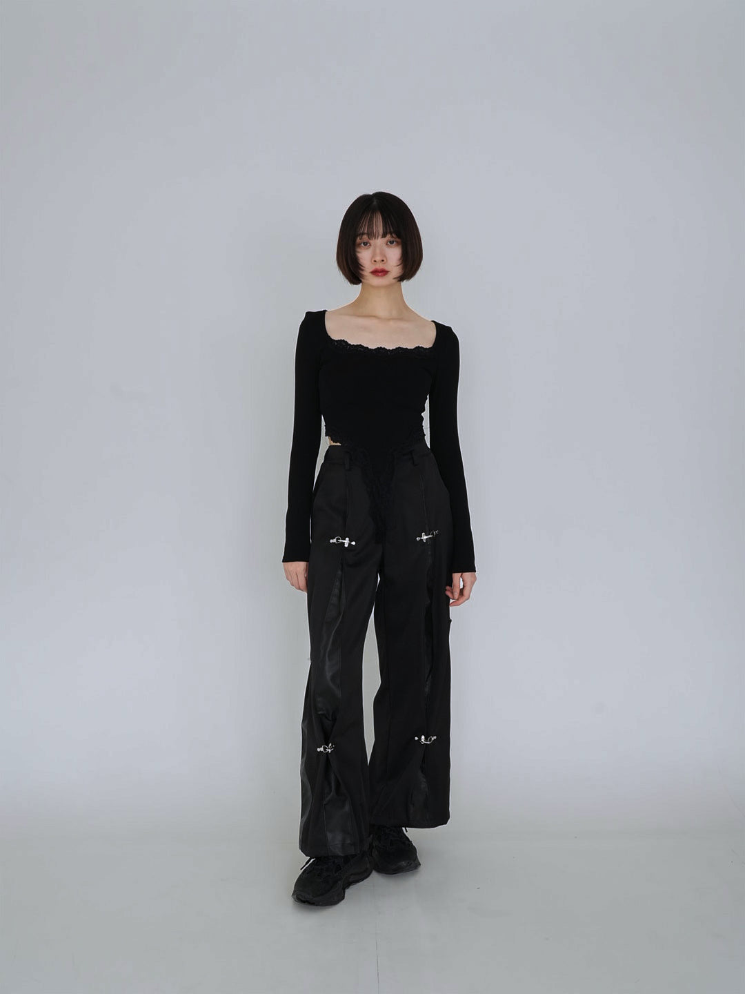 double material pin pants