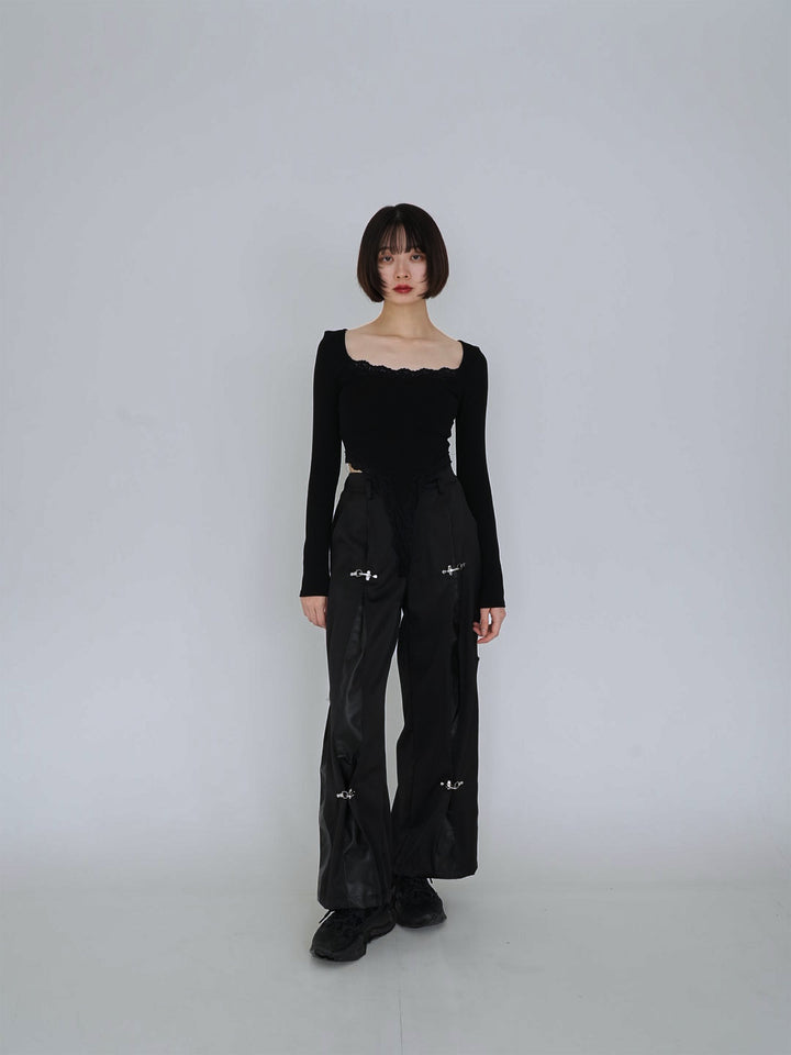 double material pin pants