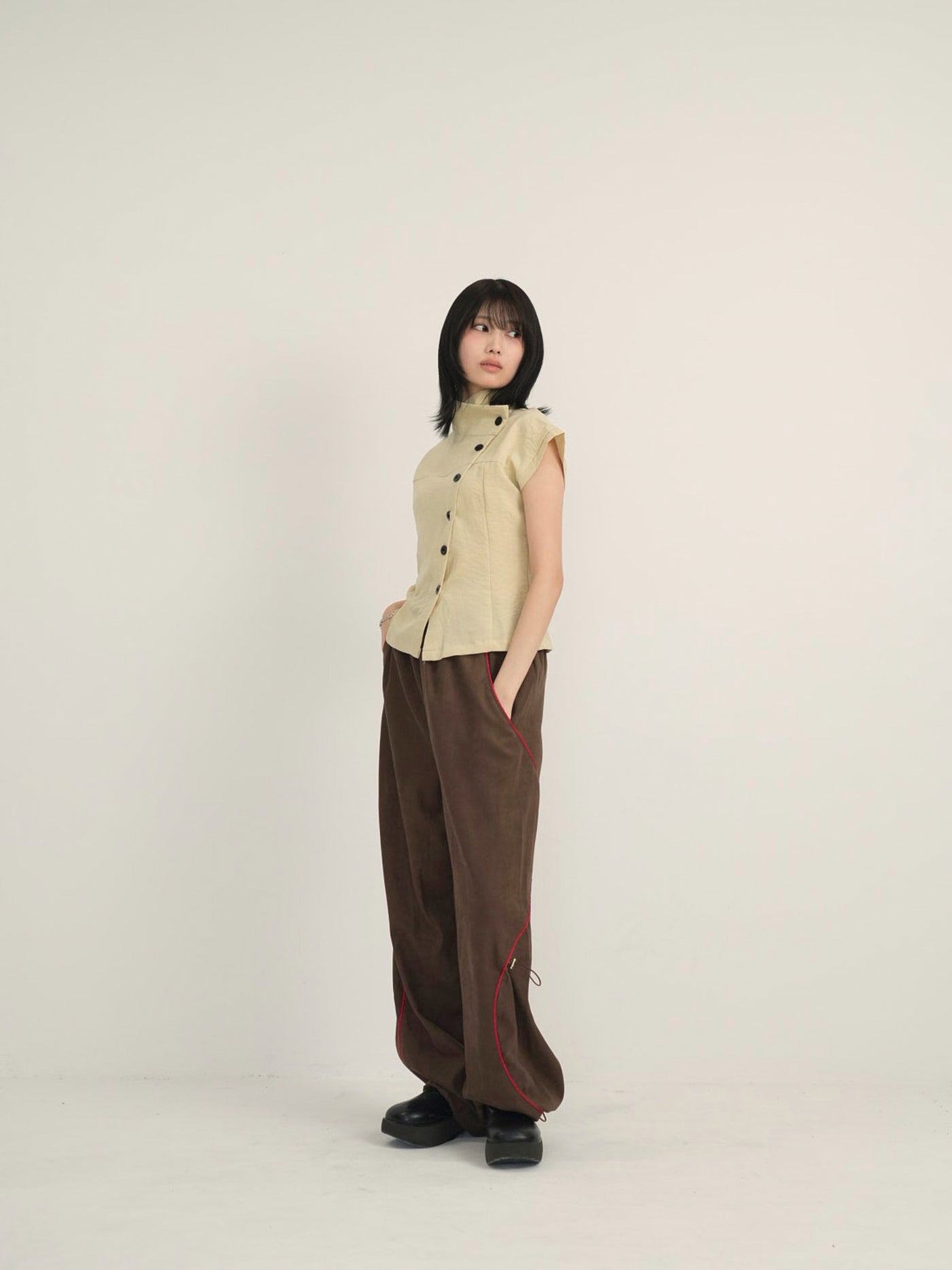 asymmetric collar shirt