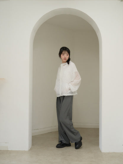 high waist ribbon wide pants