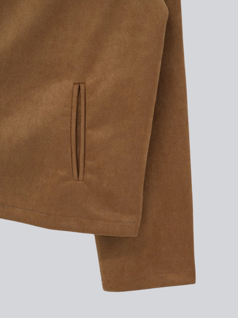 collarless suede jacket