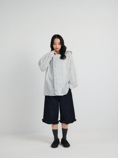 frill hem wide denim pants