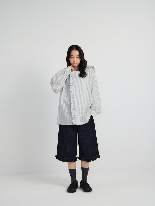 フリル ワイドデニムパンツ 大人カジュアル レディース Uenui