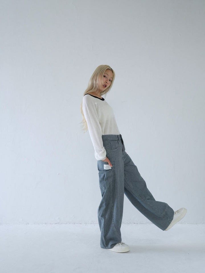 【 10月上旬発送予定 】contrast trim rib knit top