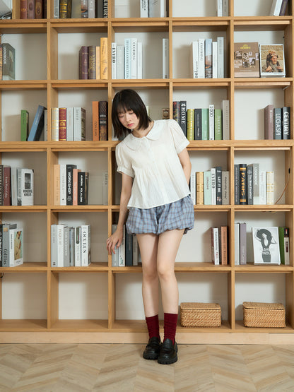 round collar puff blouse