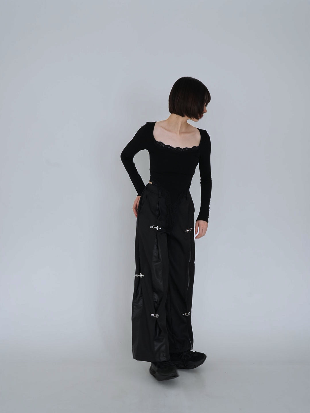 double material pin pants