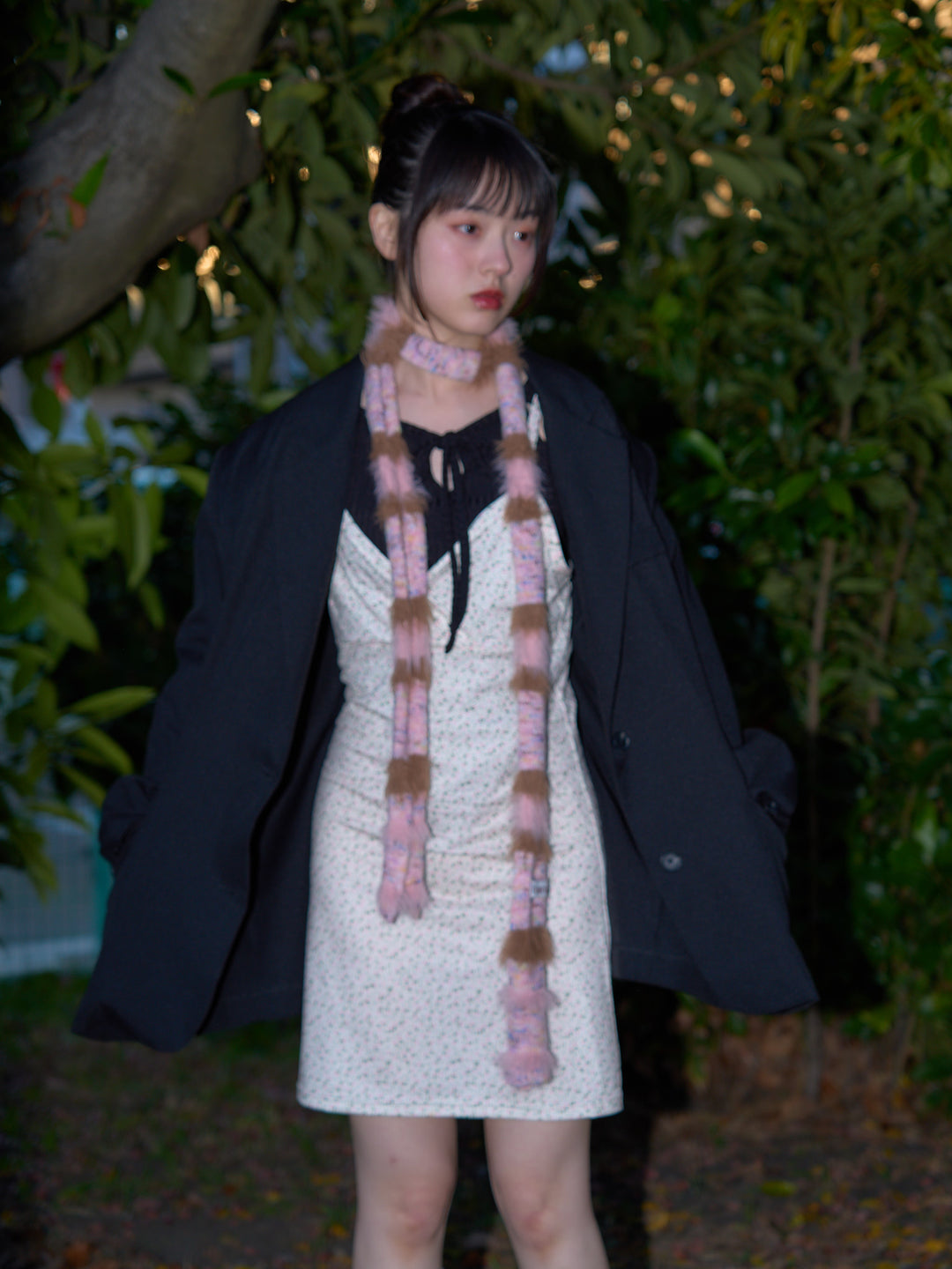 furry stripe knit muffler