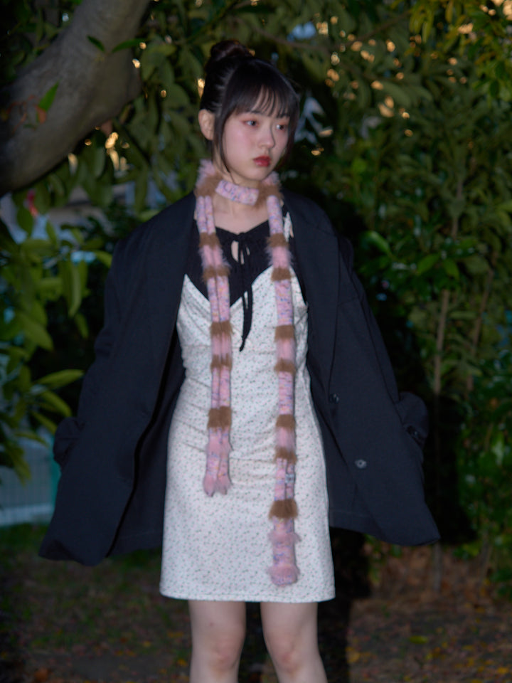 furry stripe knit muffler