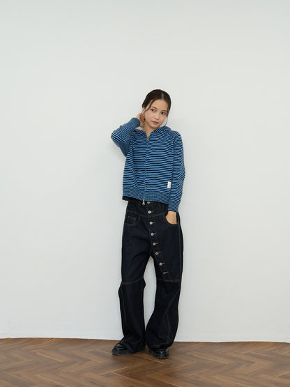 border knit zip hoodie