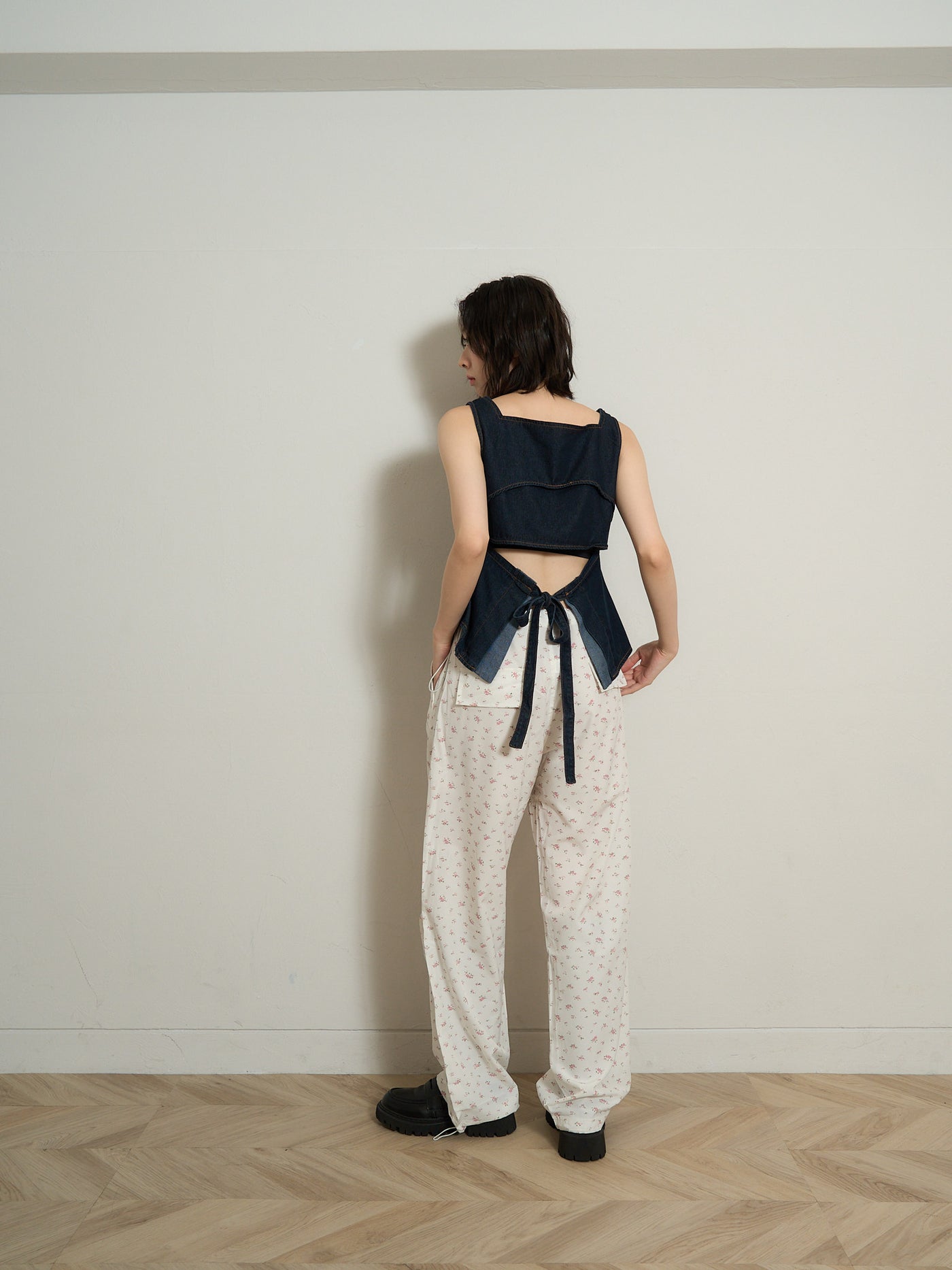 square neck denim top