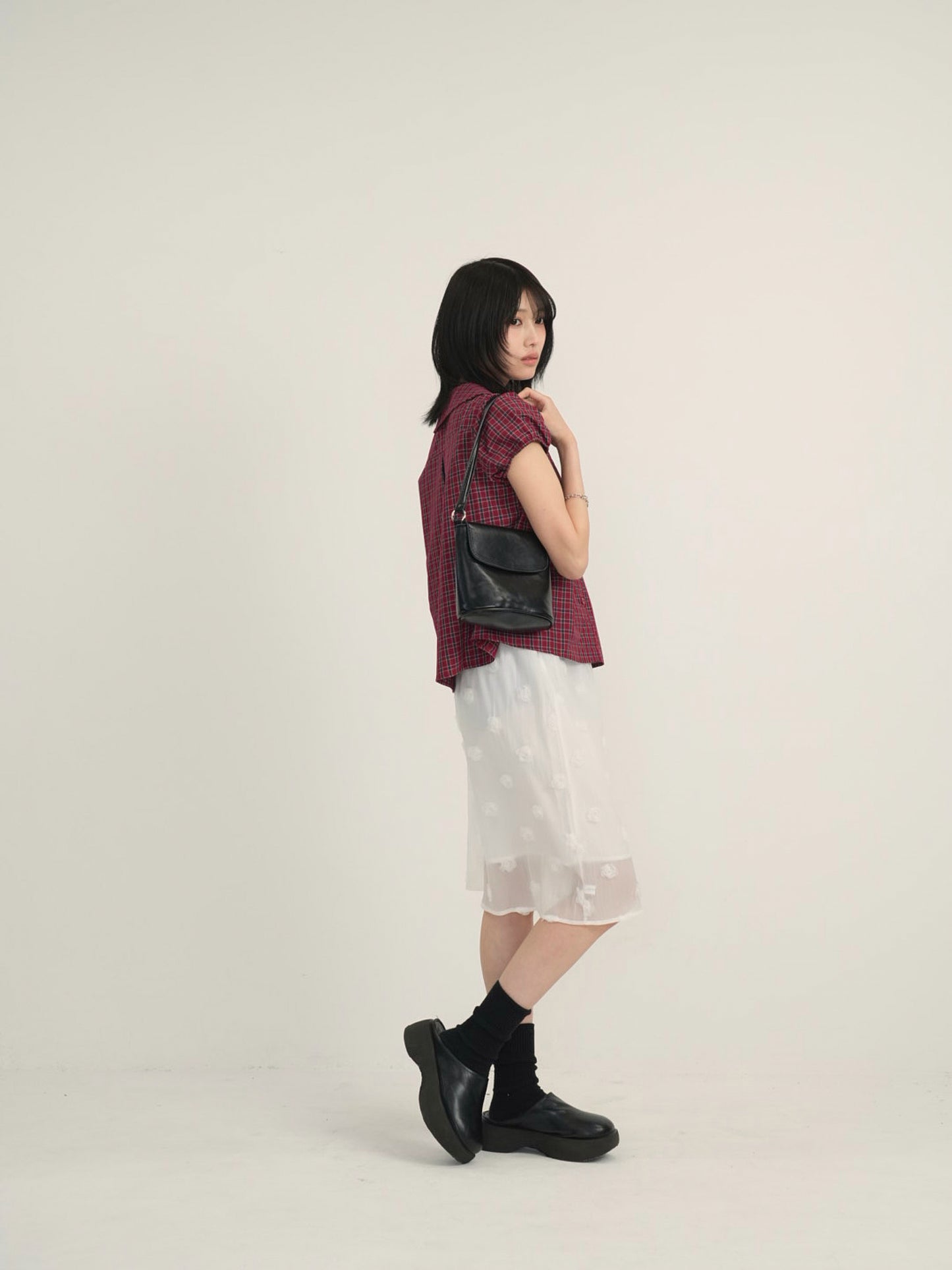 doll collar plaid blouse