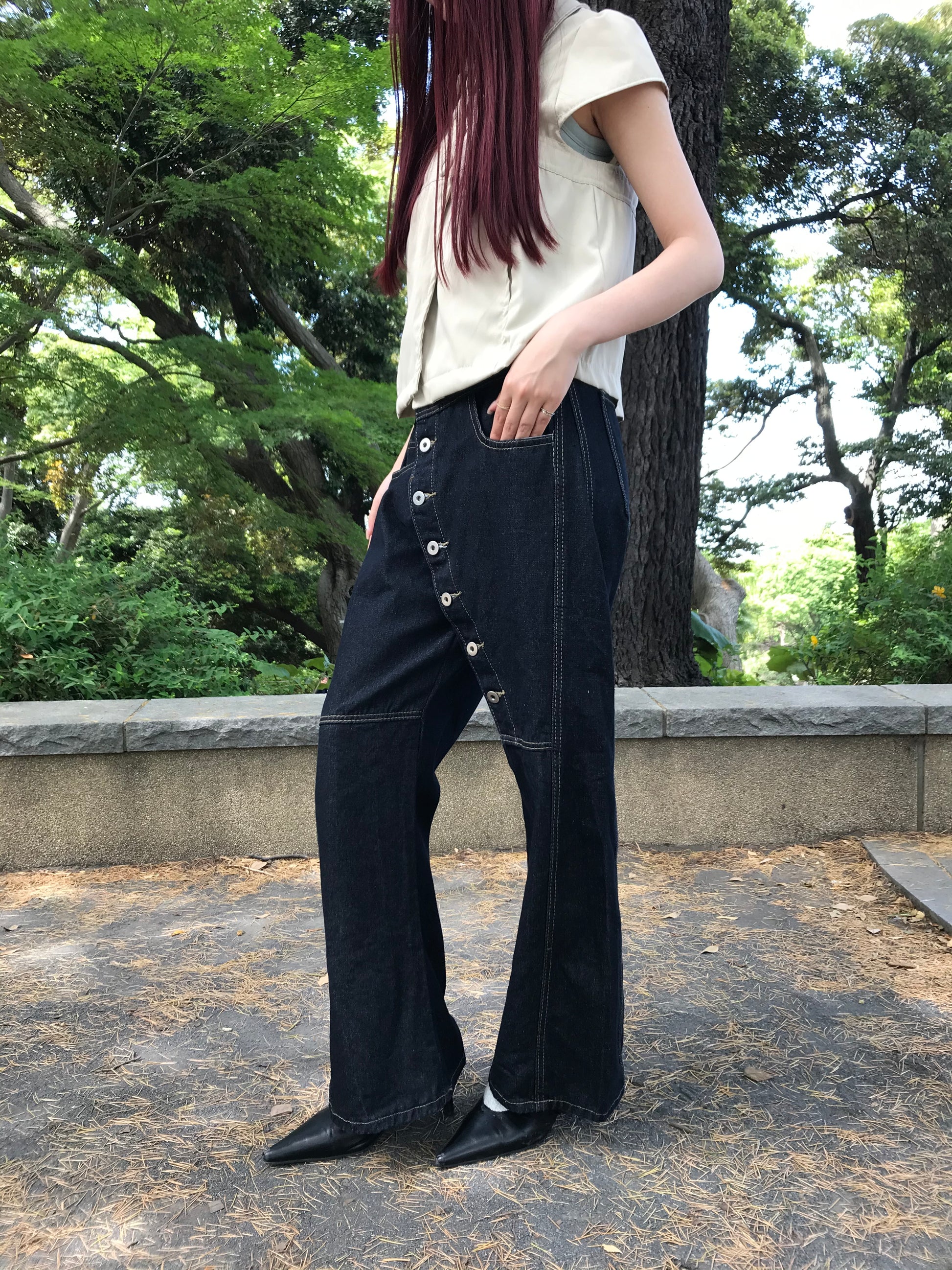 アシンメトリー ワイドデニムパンツ 大人カジュアル レディース Uenui