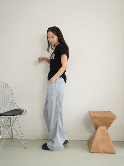 stripe wide loose pants