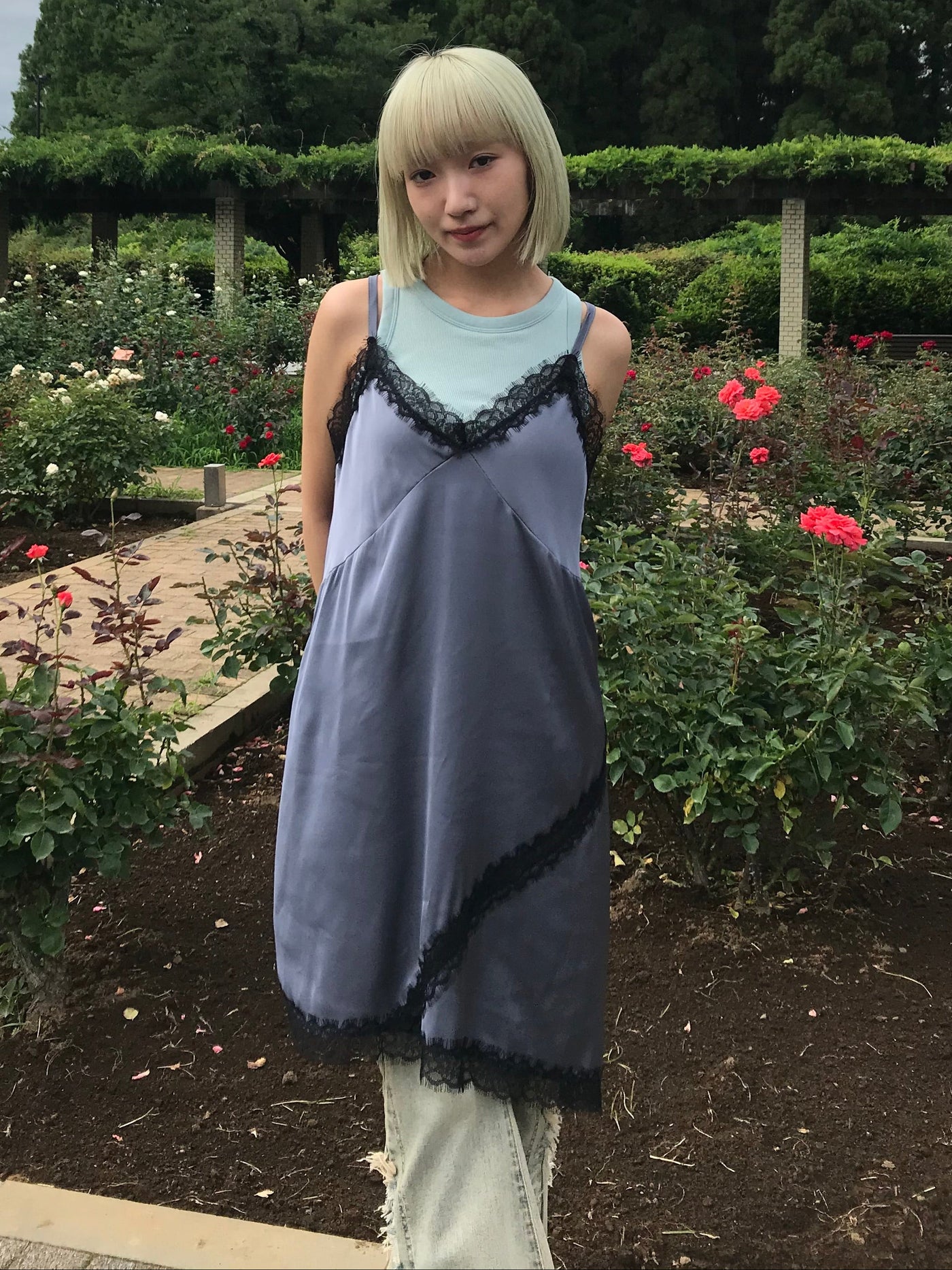 lace satin slip dress