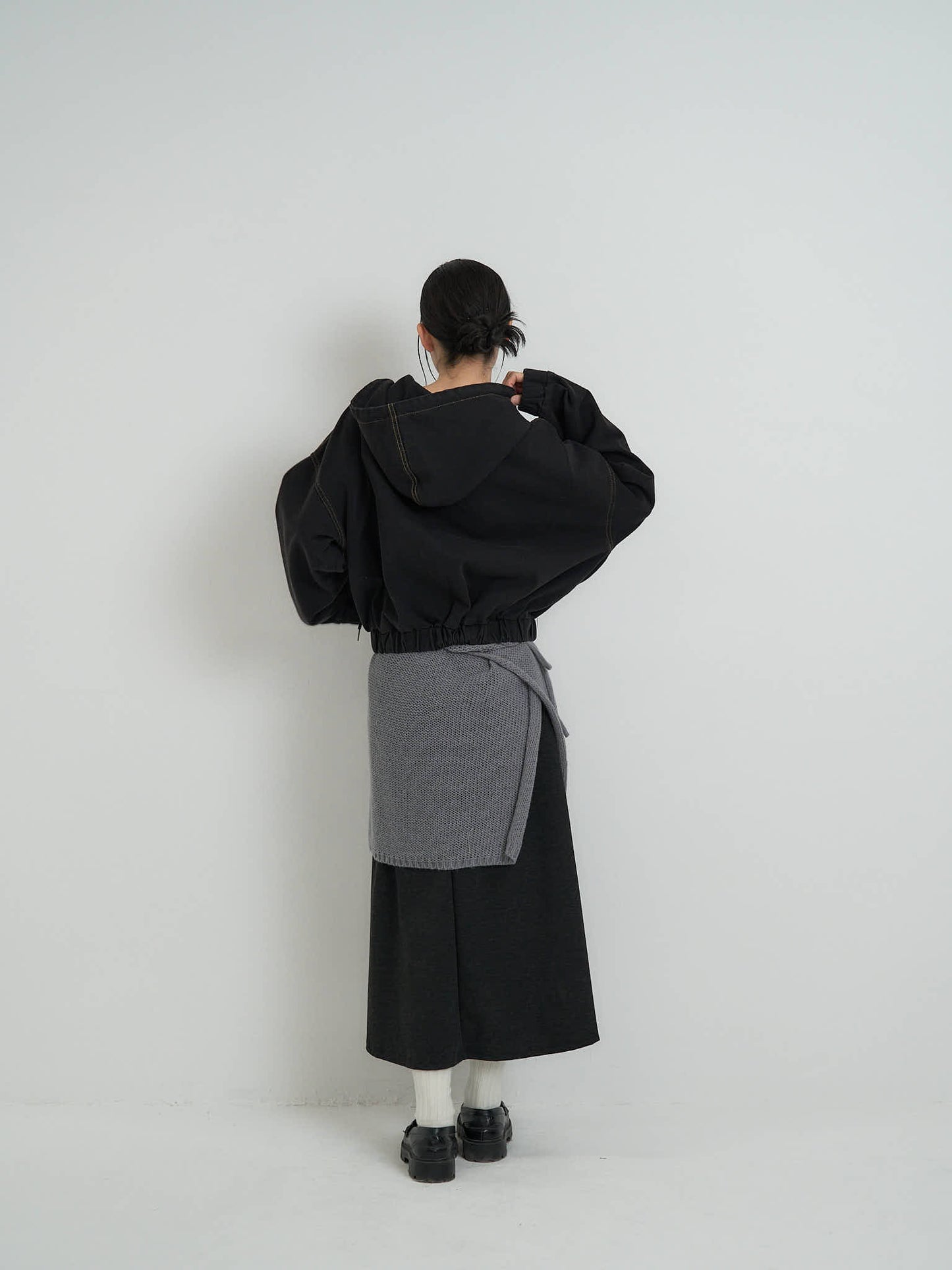 cropped denim hoodie