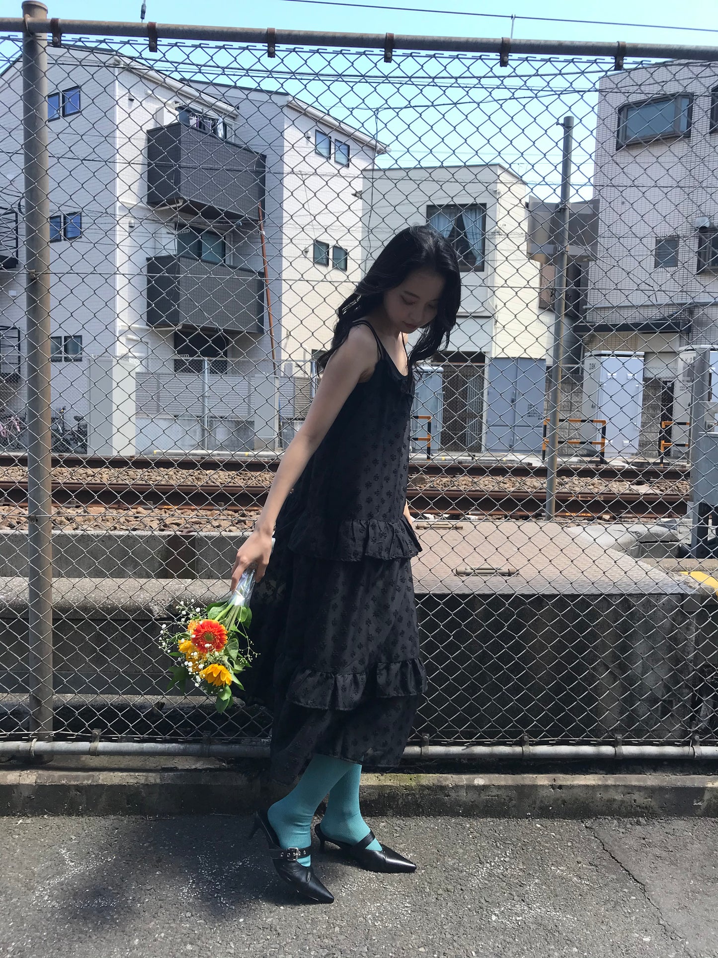 dot chiffon tiered dress