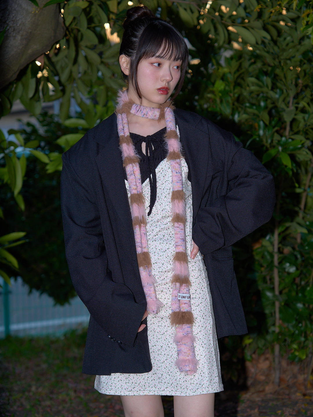 furry stripe knit muffler