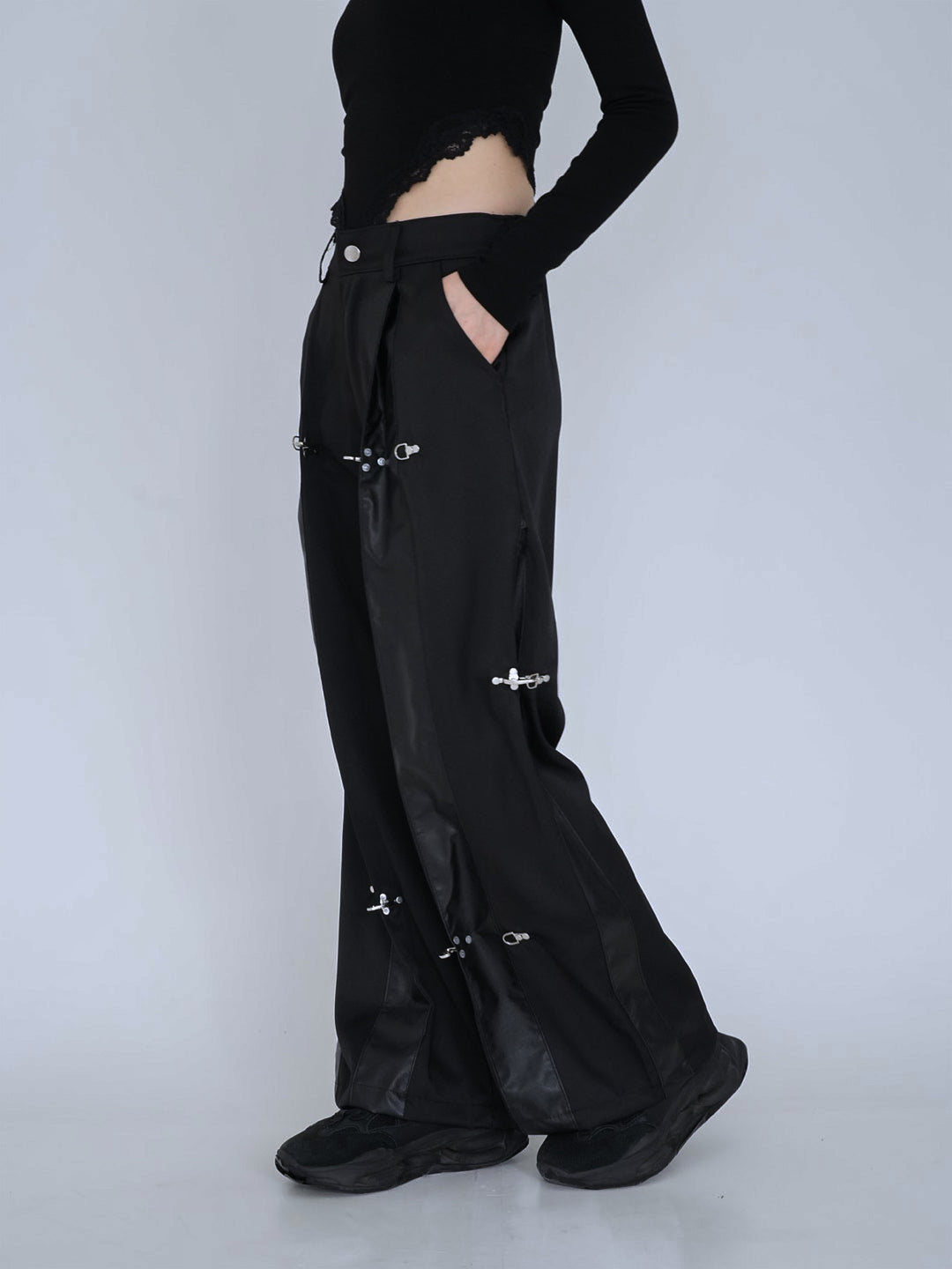 double material pin pants