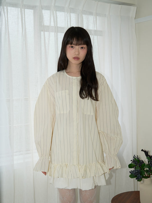 stripe frill big blouse