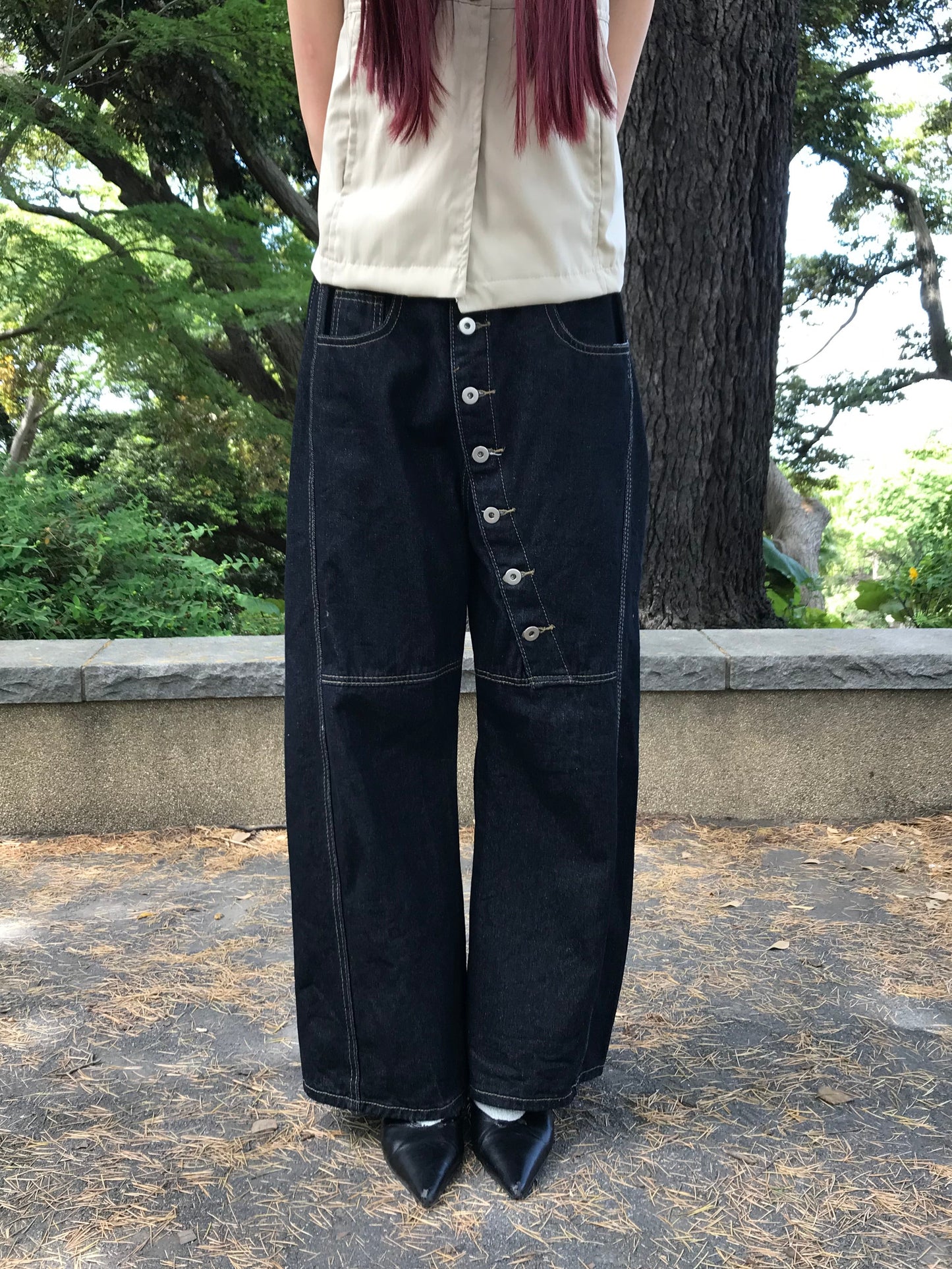 アシンメトリー ワイドデニムパンツ 大人カジュアル レディース Uenui