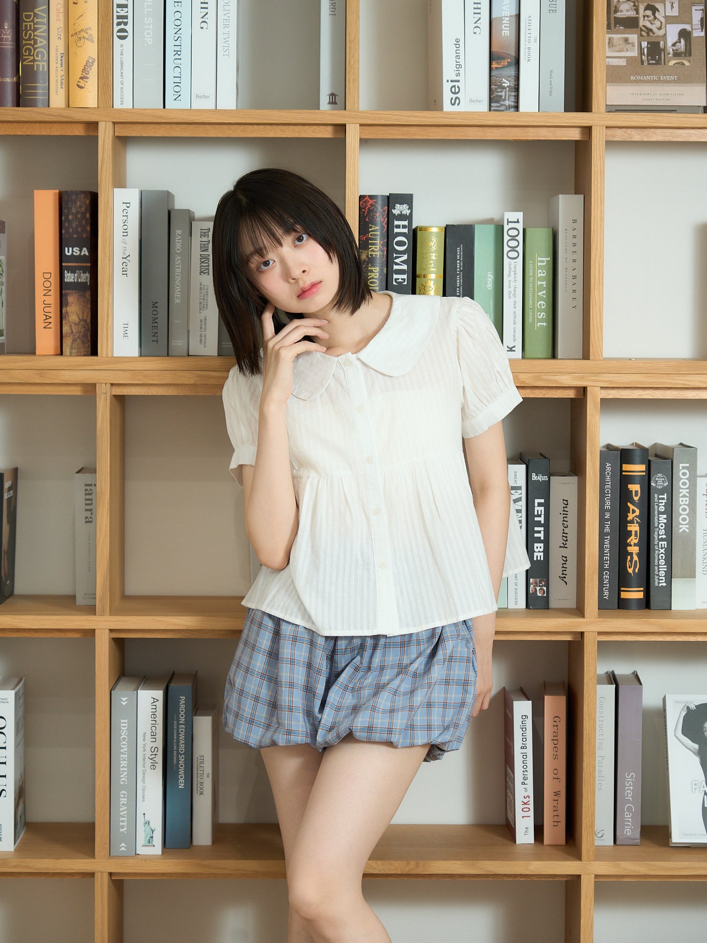 round collar puff blouse