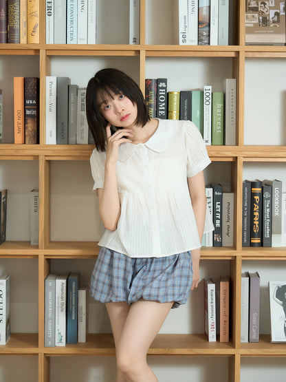round collar puff blouse