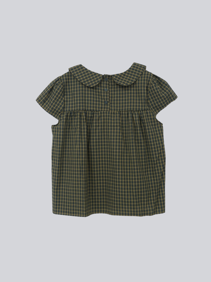 check frill collar blouse