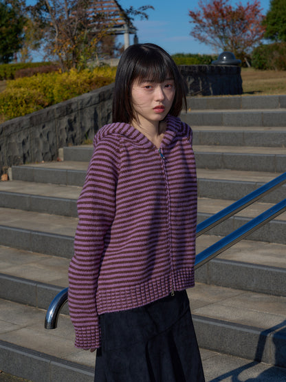 border knit zip hoodie