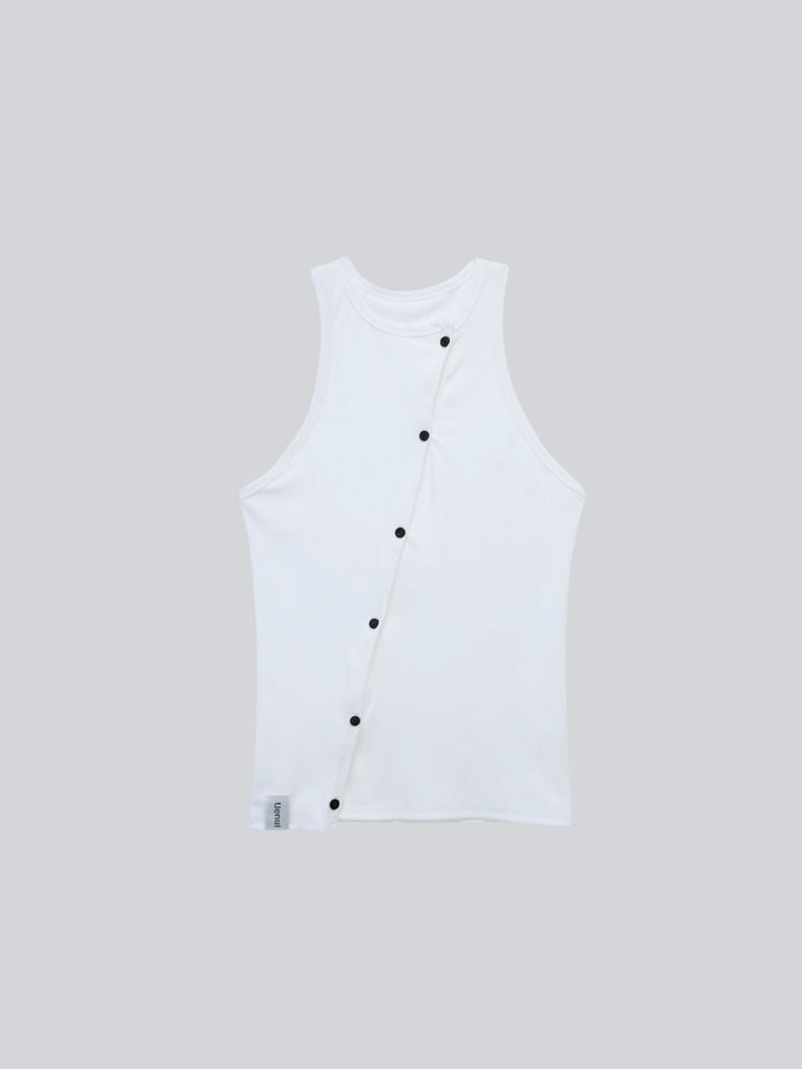asymmetric button rib tank top