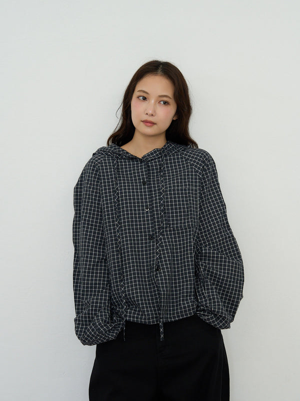 check hooded shirt