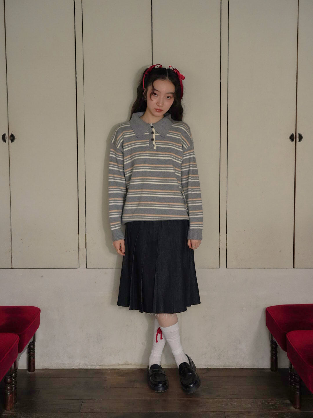 retro stripe collar knit