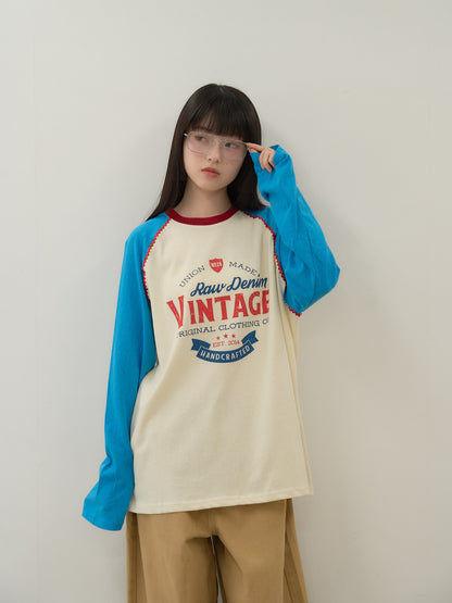 vintage raglan print long  tee