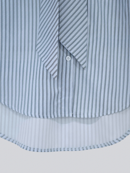 blue stripe bow tie blouse
