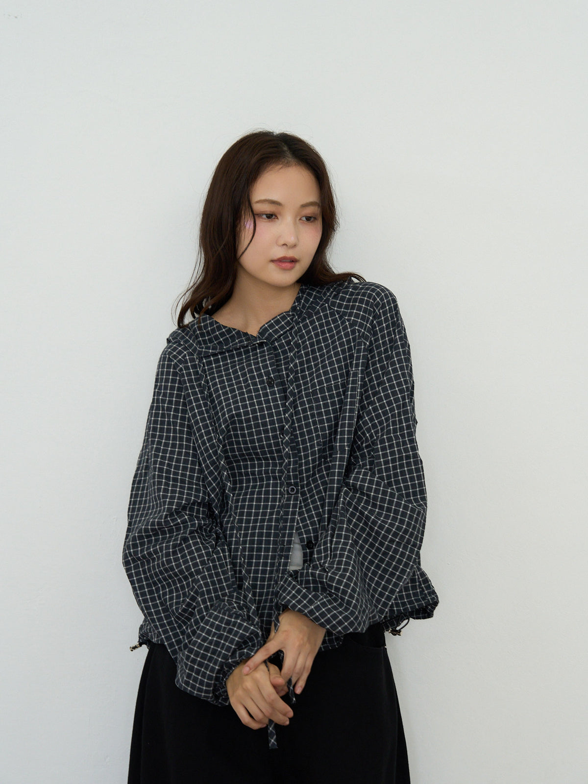 check hooded shirt