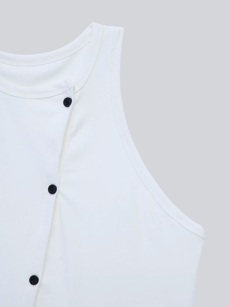 asymmetric button rib tank top