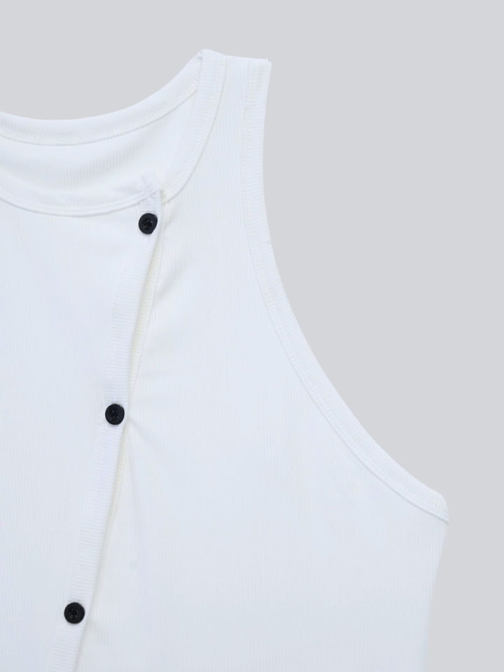 asymmetric button rib tank top