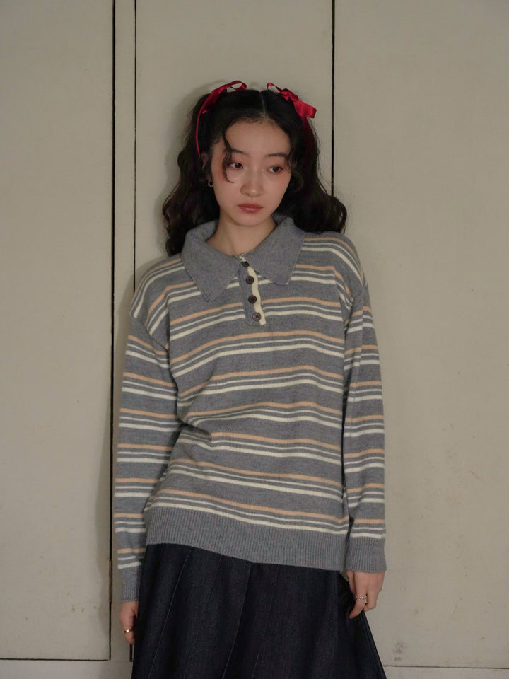 retro stripe collar knit