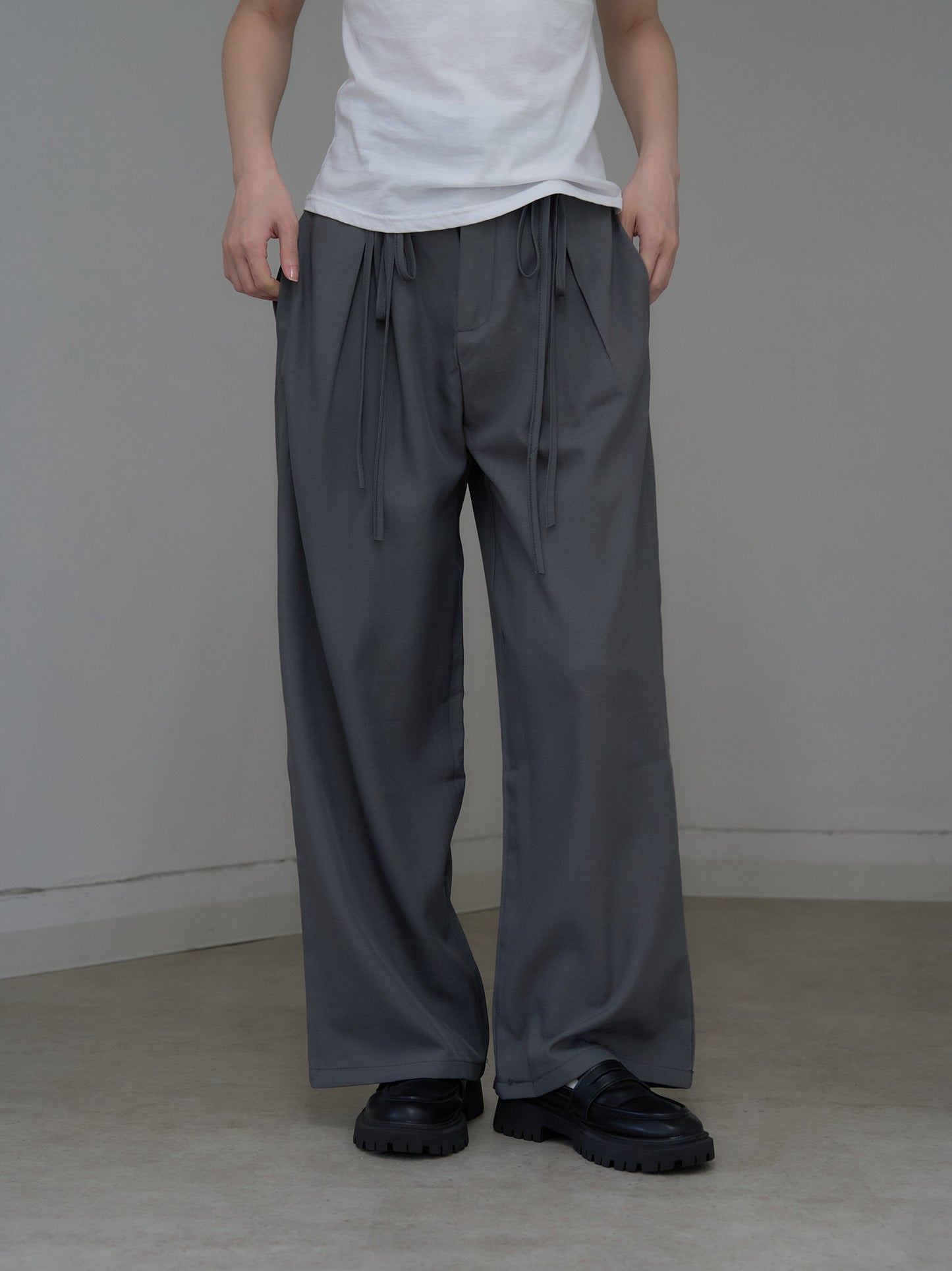 high waist ribbon wide pants