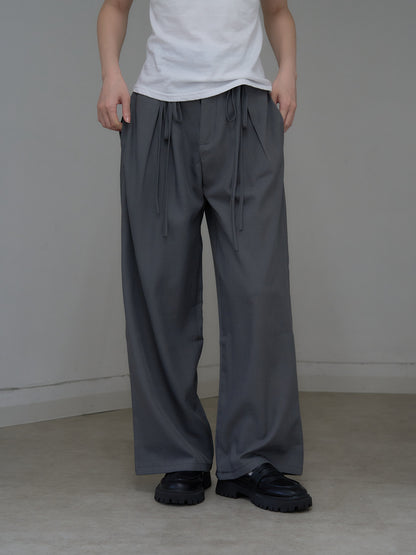 high waist ribbon wide pants