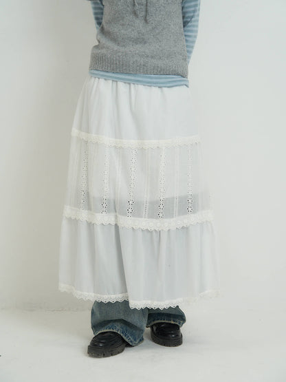 lace tiered long skirt