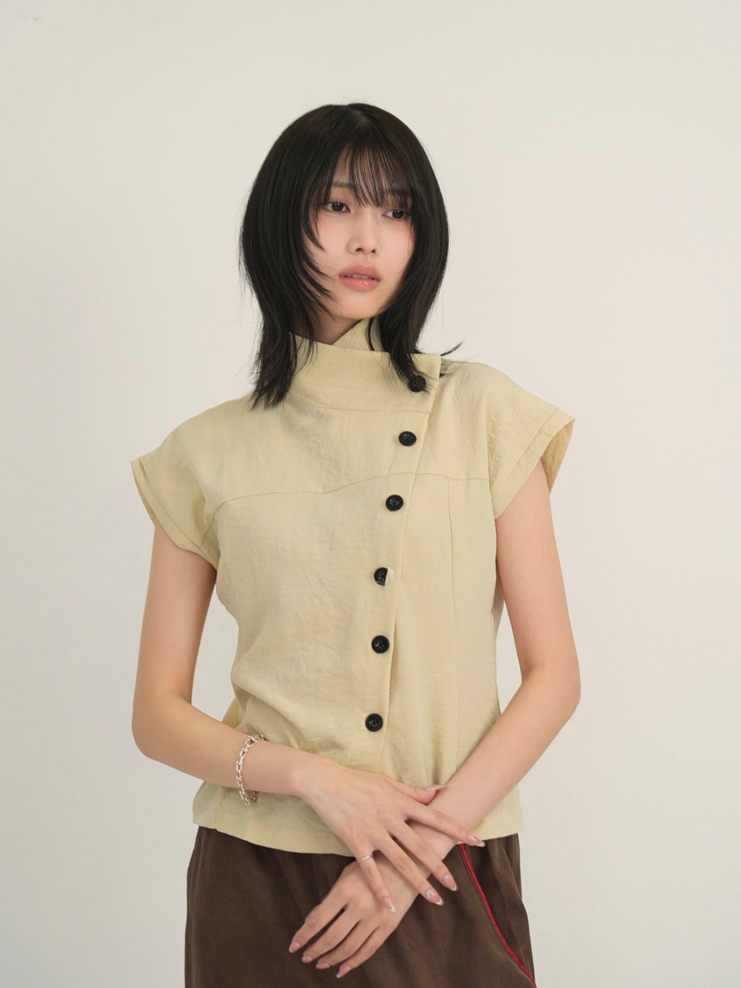 asymmetric collar shirt