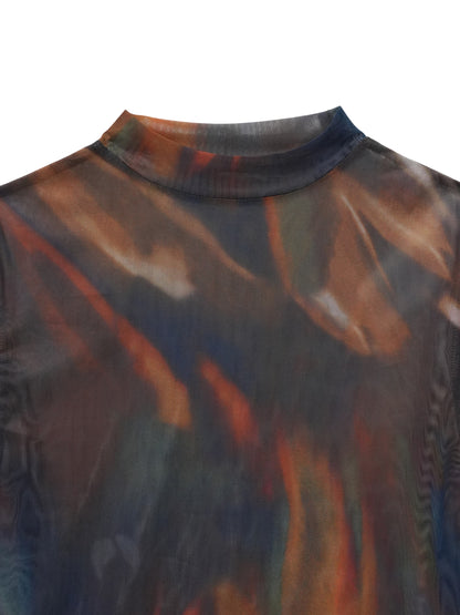 marble high neck sheer tops