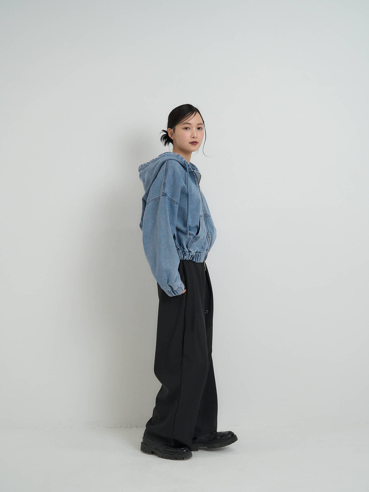 cropped denim hoodie