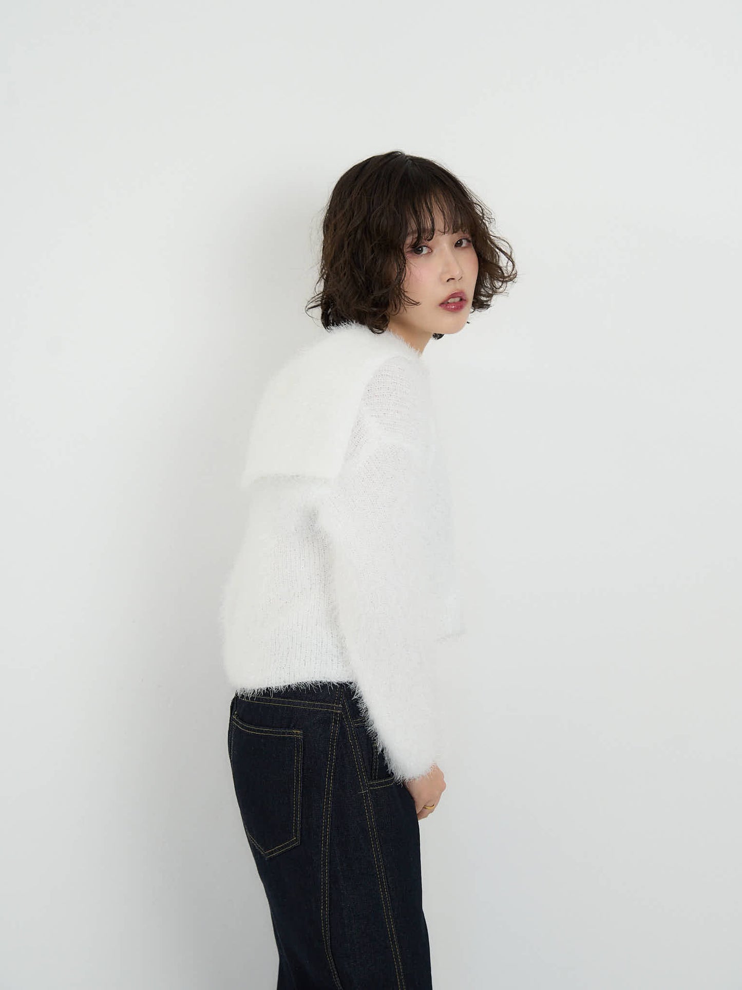 shaggy knit sailor cardigan