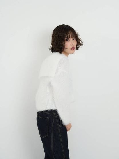 shaggy knit sailor cardigan