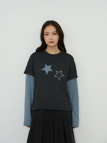 star border layered long sleeve tee